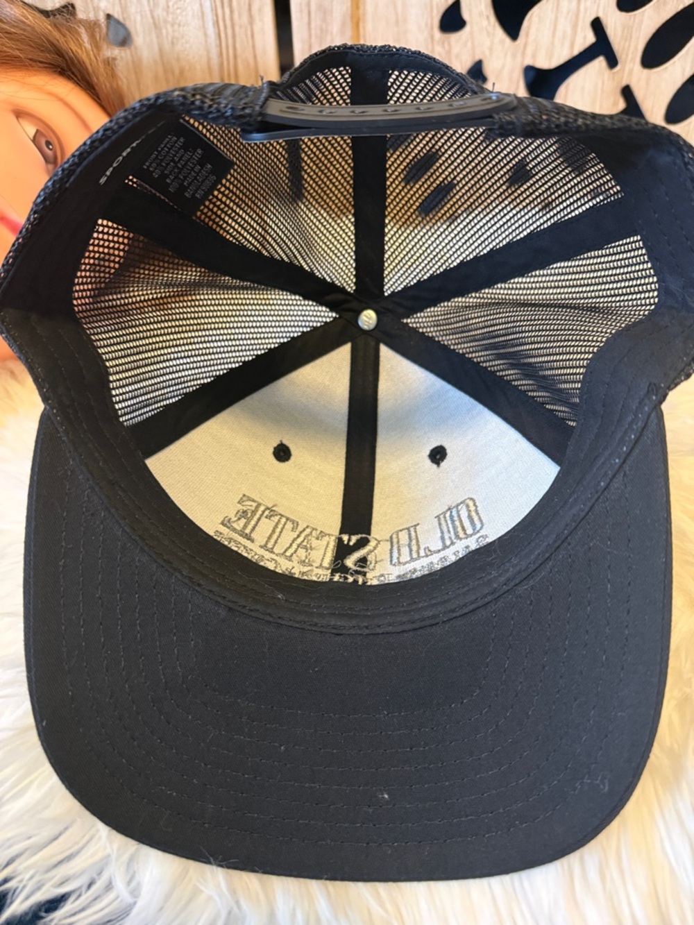 Sport-Tek Black Old State Embroidered Trucker Hat - Picture 6 of 6
